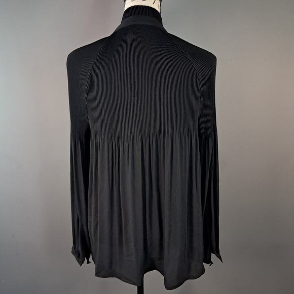 Lauren Ralph Lauren BlackDuong Pleated Georgette Tie Neck Long Sleeve Blouse Sm - Picture 2 of 7